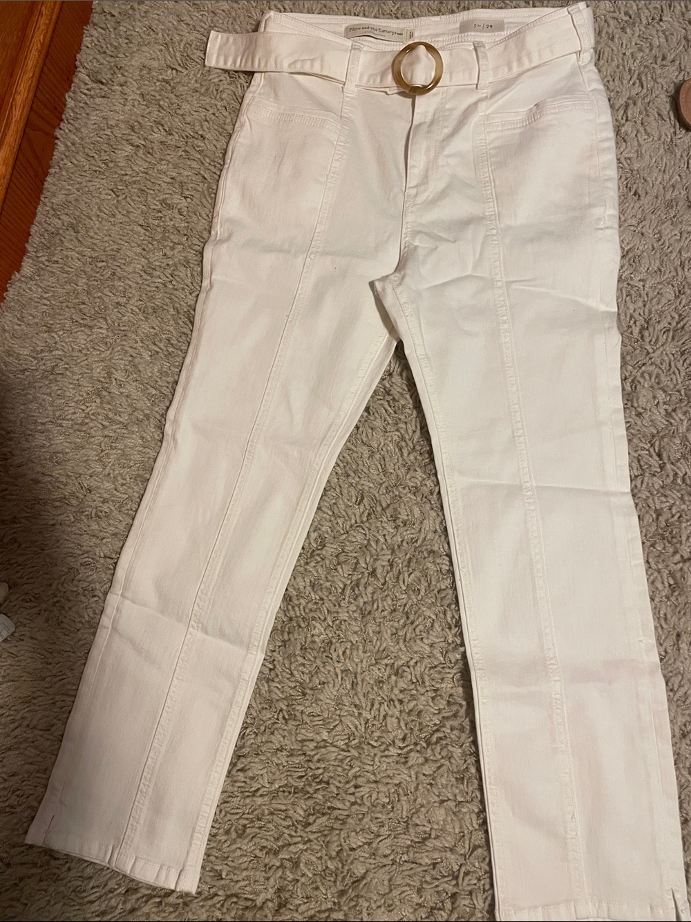Pilcro and the Letterpress White High-Rise Trousers with Fabric Belt